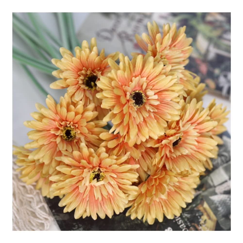 XDLEDMKIZ Lifelike Artificial Flowers, 15pcs Real Touch Simulation Gerbera Bouquet, Fake Flowers Arrangement for Wedding Home