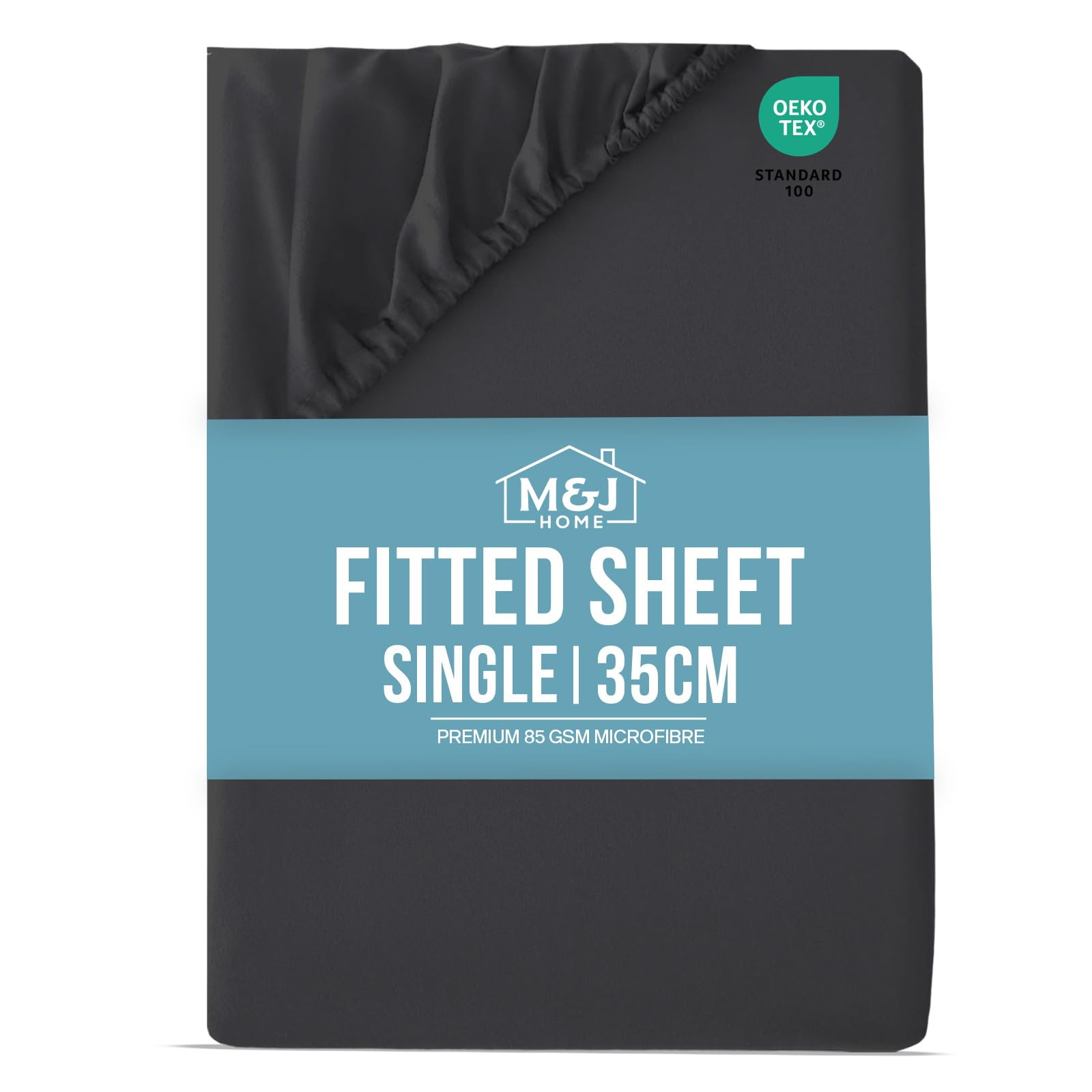 M&J Home Single Bed Fitted Sheet Black - Deep Pocket 35cm - 85GSM Microfibre - Easy Care Machine Washable - OEKO-TEX Certified