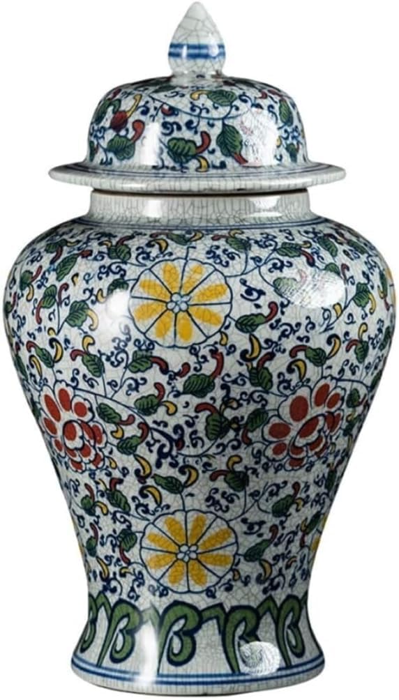 Vase Tabletop Ginger Jar Ceramic Antique with Lid for Decoration Blue and White Porcelain Traditional Chinese Porcelain Table(Grey Wolf,18 * 31cm)