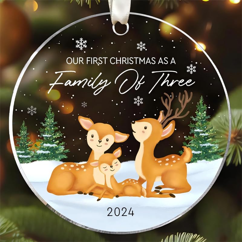 2024 family christmas ornaments - our first as a family of three - new mom & dad gifts - acrylic baby 1st first christmas ornament