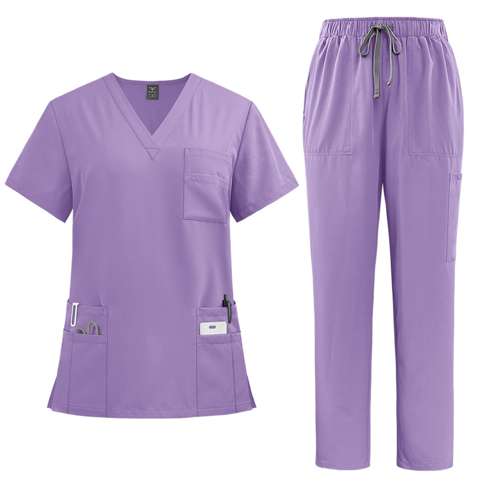 Scrubs for Women Set Stretch V-Neck Scrub Tops & Cargo Pant Quick Drying Solid Medical Nurse Uniform with Pockets