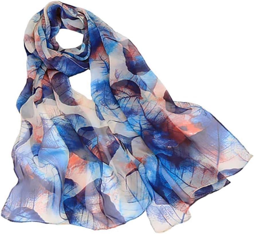 Scarfs for Women Lightweight Print Floral Pattern Scarf Shawl Fashion Scarves Sunscreen Shawls, Leaves&blue, 160*50CM