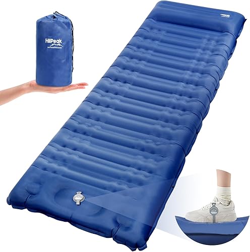 HiiPeak Colchoneta de dormir para camping, colchoneta inflable ultraligera con bomba de pie incorporada, almohadillas de dormir para mochileros,