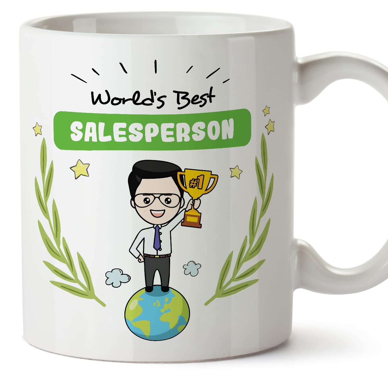 MUGFFINS Salesperson Man Mug - in English - World's Best - Funny Gift for Colleagues - Ceramic 11oz Mug