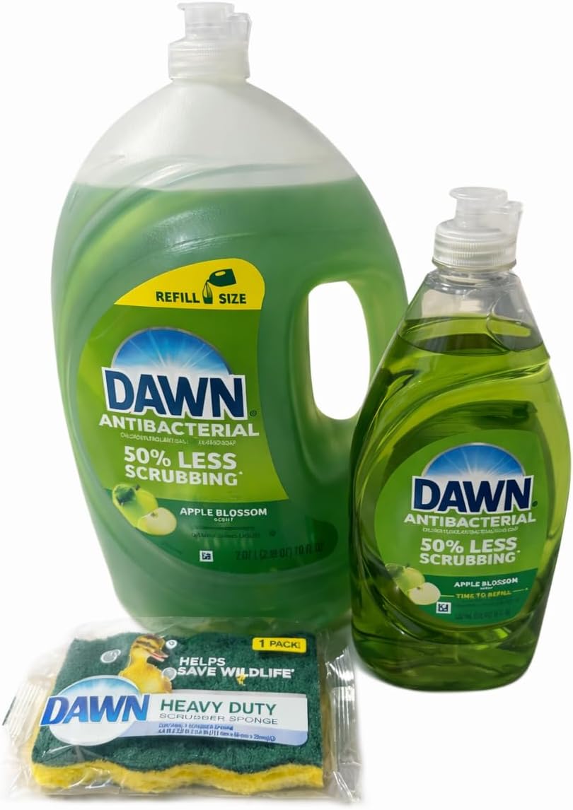 Dawn Dish Soap 70fl oz, Apple Blossom Scent, Refill Size 18fl oz with Heavy Duty Sponge