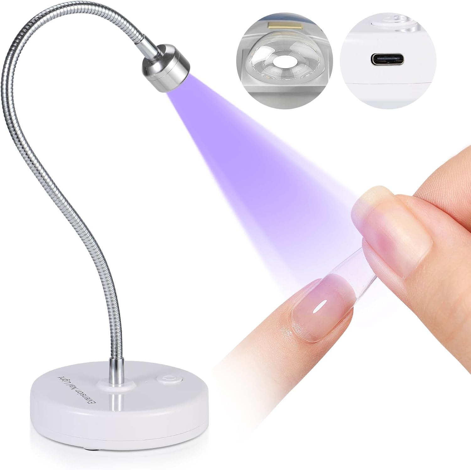 SAVILAND Gooseneck U V Lamp for Gel Nails:Touch Switch 12W U V Nail Lamp 5S Quick Drying LED Fast Curing Lamp Rechargeable Gel Lamp 3Timers Setting 360° Adjustable Home Salon Manicure Nail Dryer