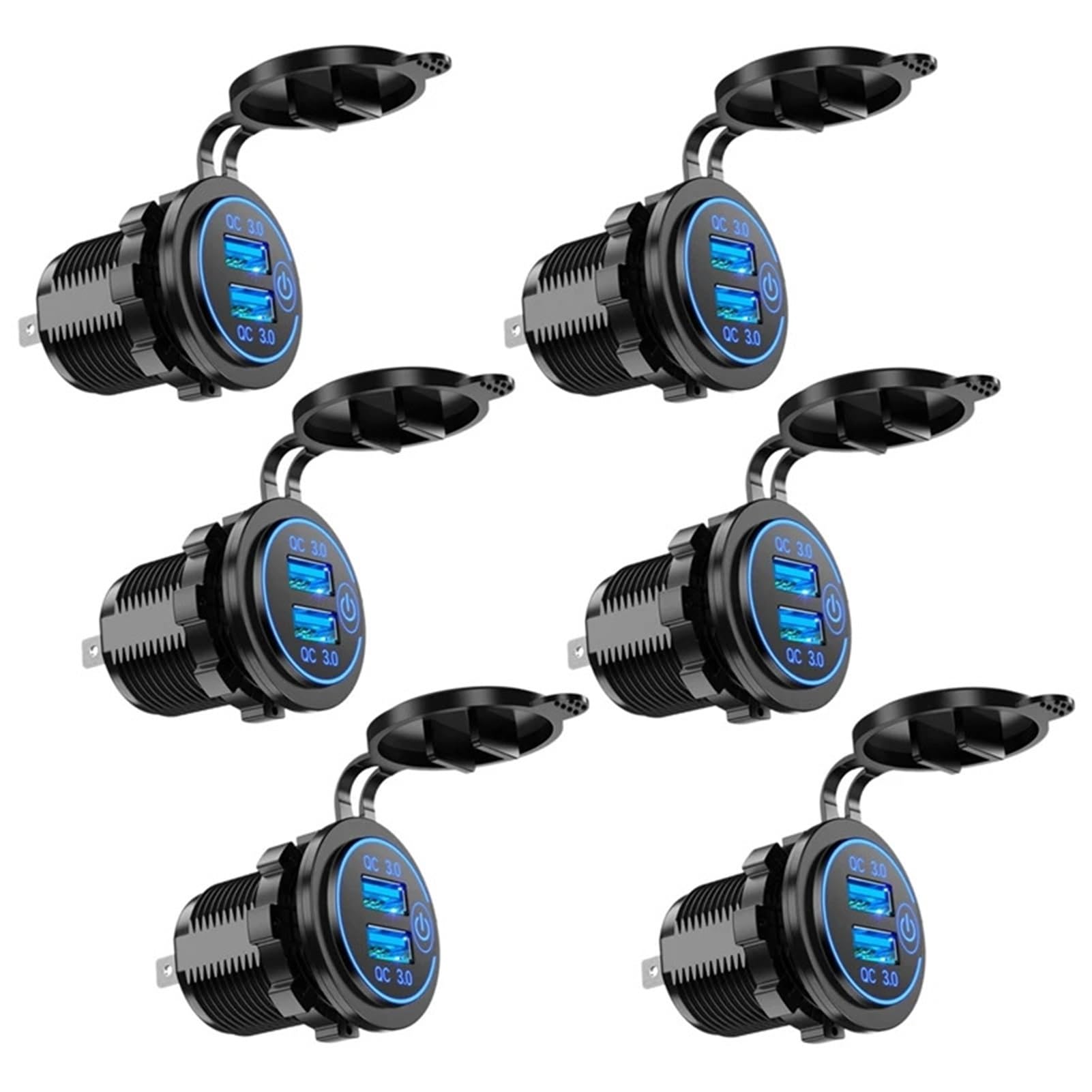 Caricabatterie for auto USB doppio Quick Charge 3.0 6X, caricabatterie rapido da 12 V e 36 W con interruttore for barca, moto, camion, golf cart, blu