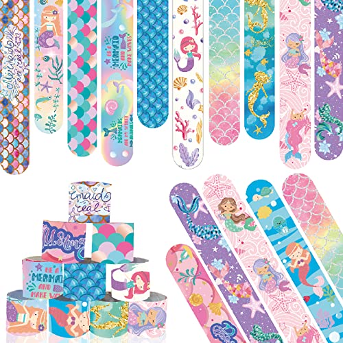 Acuiwer Snap Bracelet, Pack of 24 Mermaid Slap Bracelets, Children's Birthday Party Favours, Party Slap Bracelet for Children, Girls, Boys