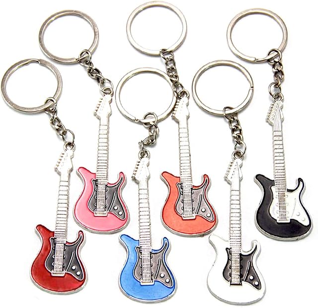 STOBOK 6pcs Guitar Keychain Car Keyring Purse Bag Pendant Decoration Hanging Keychain Accessory Creative Gift (Black, White, Blue, Pink, Orange, Red)
