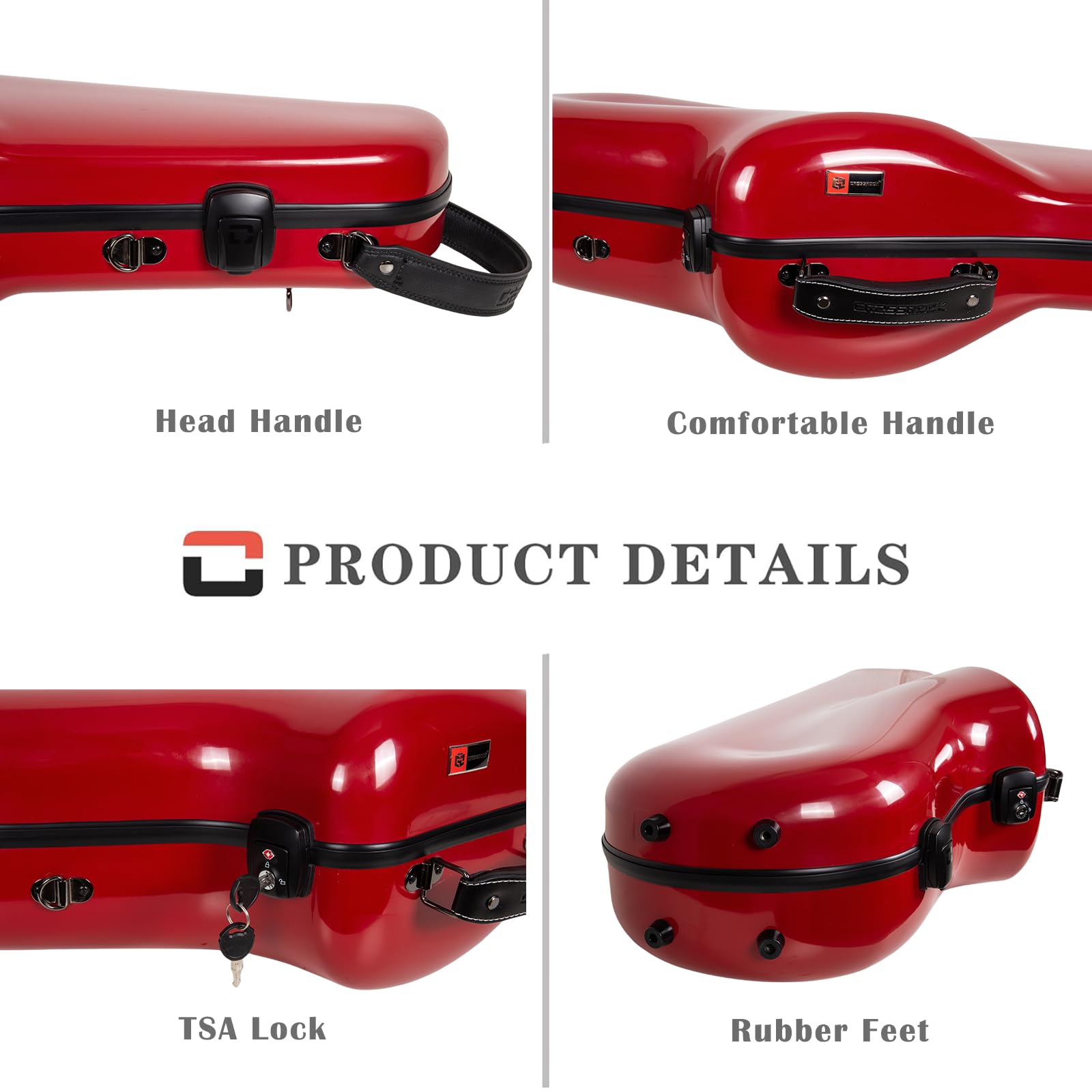 Crossrock Fiberglas Altsaxophon-Koffer | Glänzend Rot | Verstärkte Schale, aufgewerteter Innenraum, TSA-Schloss, Rucksackgurte – Profi-Reiseschutz（CRF2020ASRD）