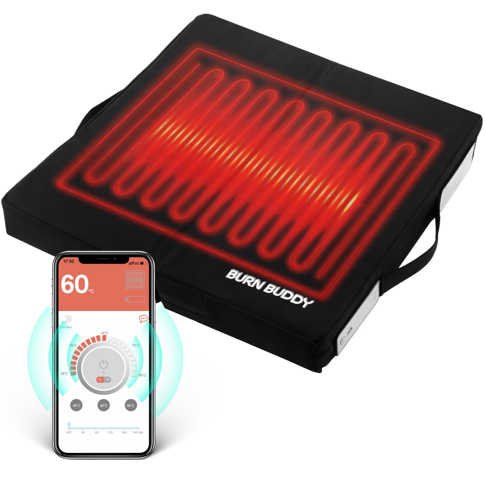 Heated Stadium Seats for Bleachers Rechargeable Heated Seat Cushion APP Control 3 Levels of Heat Portable Foldable Chair w/Timing Function Warm Heating Seat Pad for Camping Hunting Ice Fishing Sports