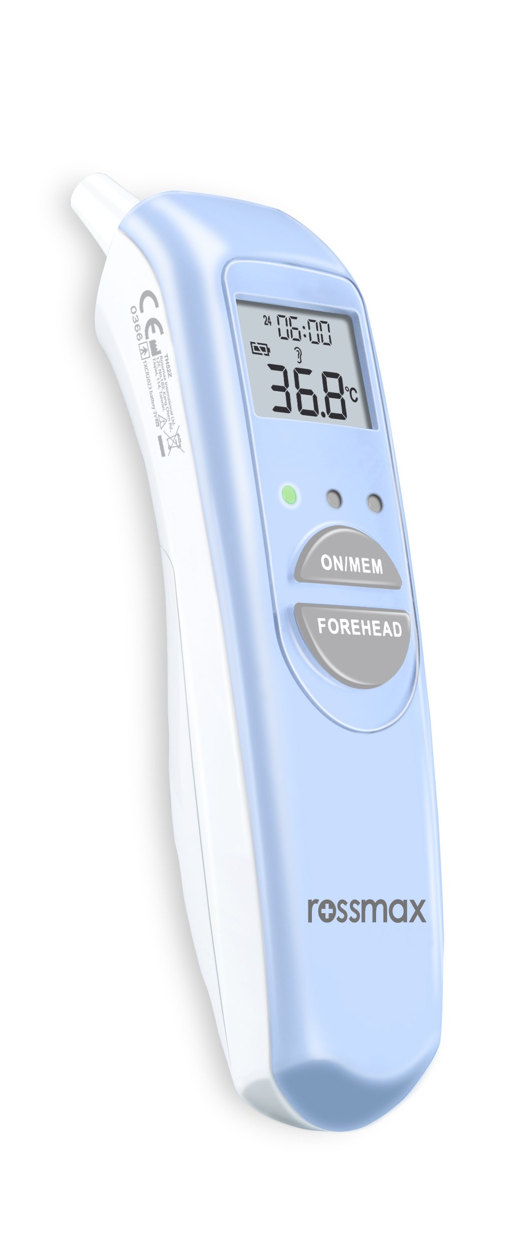 Rossmax TE100 3-in-1 Multifunction Thermometer, showing its display, buttons, and overall design.