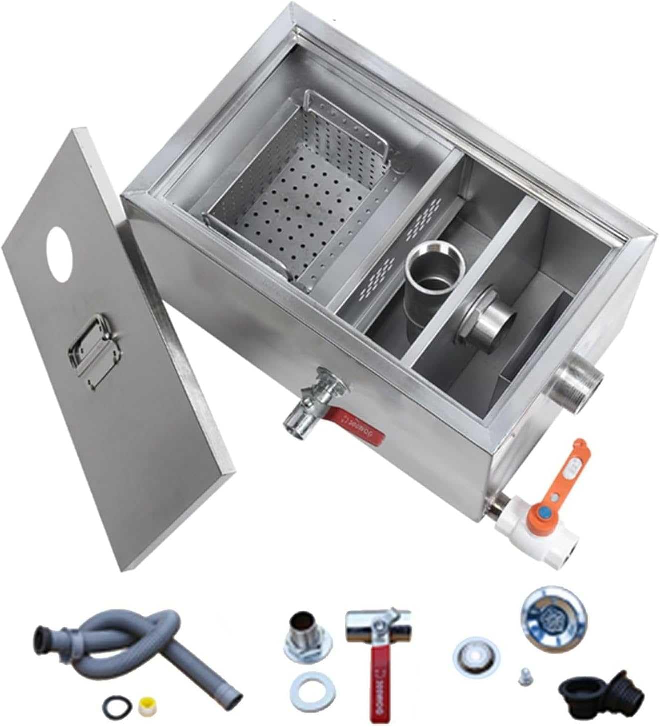 Intercepteur de bac à graisse commercial en acier inoxydable, séparateur de filtre à huile et d'eau avec entrée supérieure sous l'évier, filtre à huile pour eaux usées pour restaurant, café, cuisine