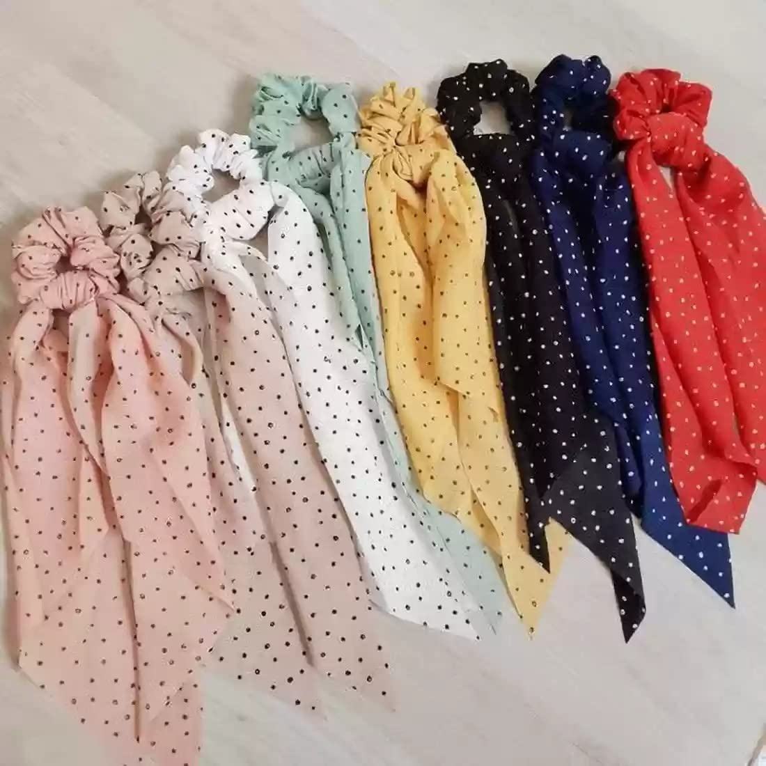 DROYALCREATIONSElastic Hair Bands/Ties Ribbon/Scarf Ponytail Scrunchies for Women - Set of 8 Multicolor Hair Band Random Color (Multicolor) Head Band