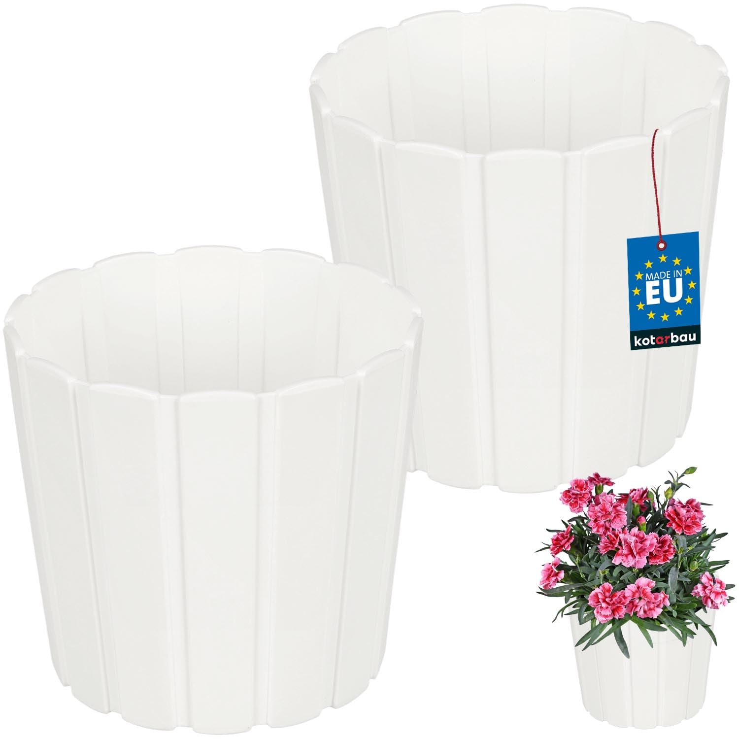KOTARBAU Set of 2 Flower Pots - Planters - Diameter 15 cm Height 13 cm - White - Plastic - Plant Pot for Indoor Plants - Flower Pots - Large - Outdoor - Planter - Balcony - Decorative