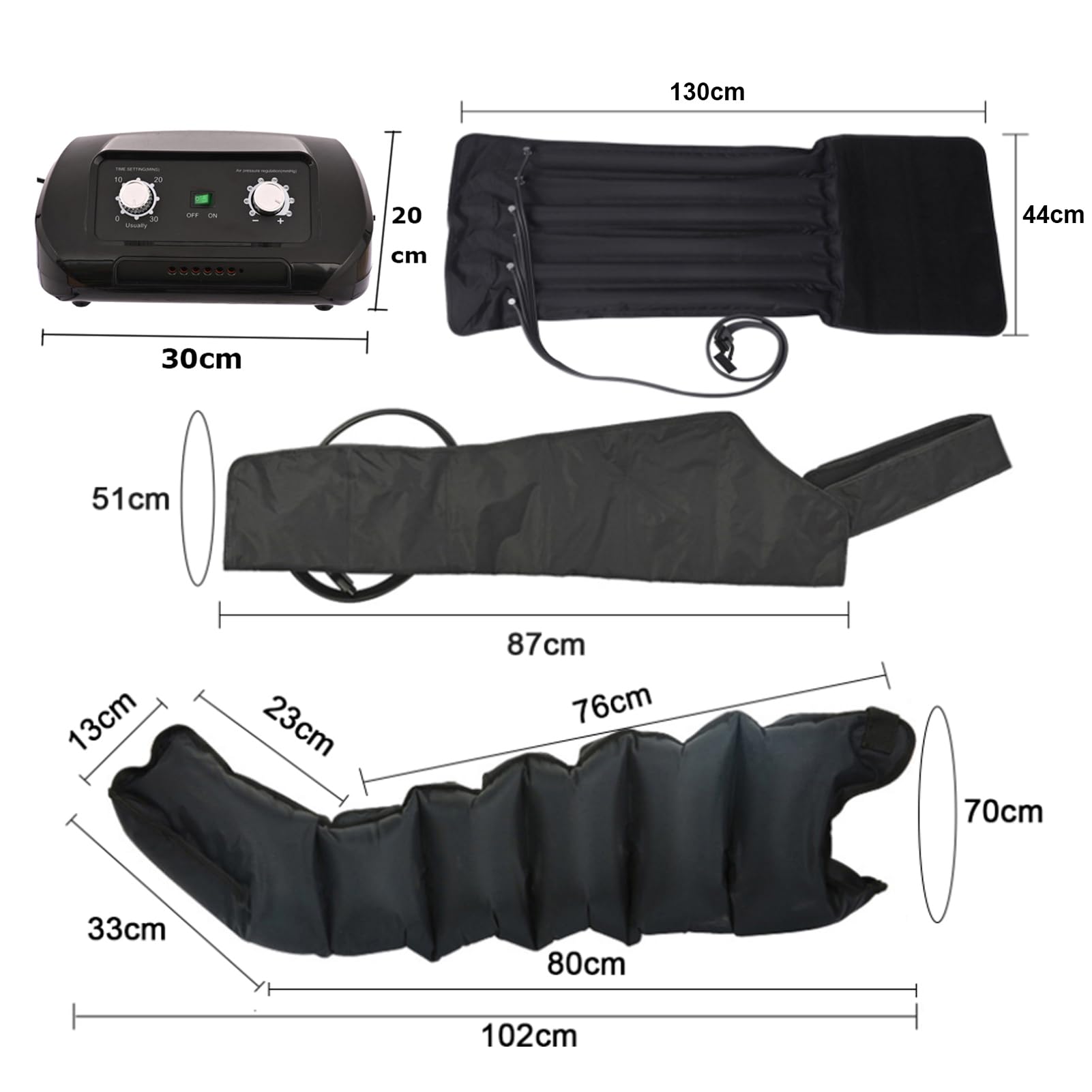Botas Presoterapia Piernas Presoterapia Piernas y Abdomen 6 Cámaras Máquina Masajeador Presoterapia Profesional para Casa, Alivio Muscular y Drenaje Linfático (Negro Perneras+Faja+Brazo, XXL)