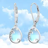 S925 Brincos femininos com gota de lágrima e pedra da lua, banhado a prata, brincos pendentes de pedra da lua, joia minimalista para presente