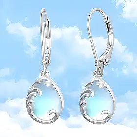 S925 Brincos femininos com gota de lágrima e pedra da lua, banhado a prata, brincos pendentes de pedra da lua, joia minimalista para presente