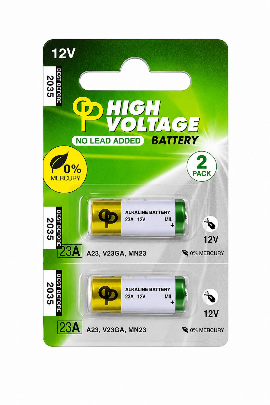 23A 12V Alkaline Battery, A23 MN21 LRV08 23AE V23GA 8LR932 GP23A Dry Cell Battery for Car Remote, Door Bell, Key Fob, Security Alarm, Garage Door Opener (Pack of 2) OP-image-41