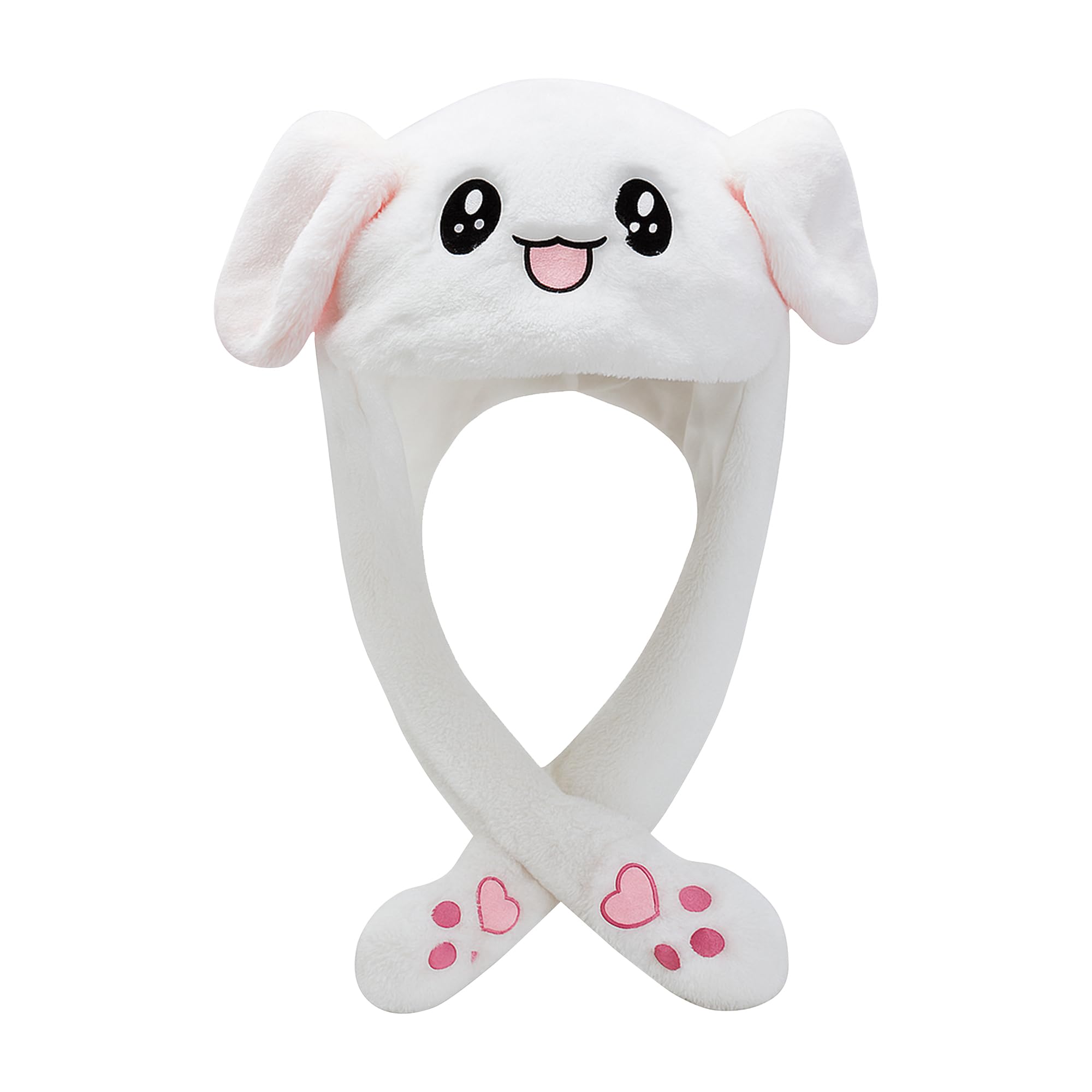 FlydancingMoving Ear Rabbit Hat with LED Lights - Funny Gift Cap for Women Boys and Girls (White Rabbit (with color LED lights))