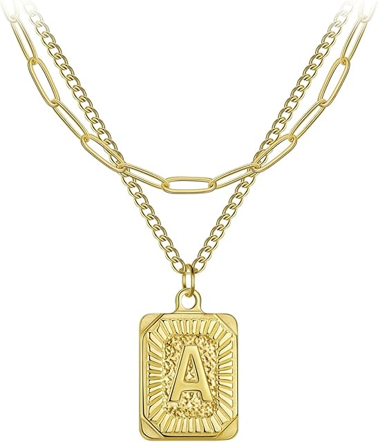 LIKGREAT Layered Initial Necklaces for Women A-Z Letter Alphabet Pendant Necklace Paperclip Chain Initial Choker Necklace Layered Adjustable Necklaces Jewellery for Girls