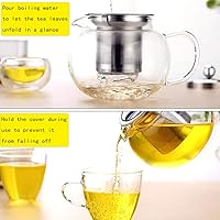 Vista 6 de Tetera de vidrio grueso sin plomo – Infusor de acero inoxidable extraíble – Gran cafetera de té de hojas sueltas y florecientes, espesada