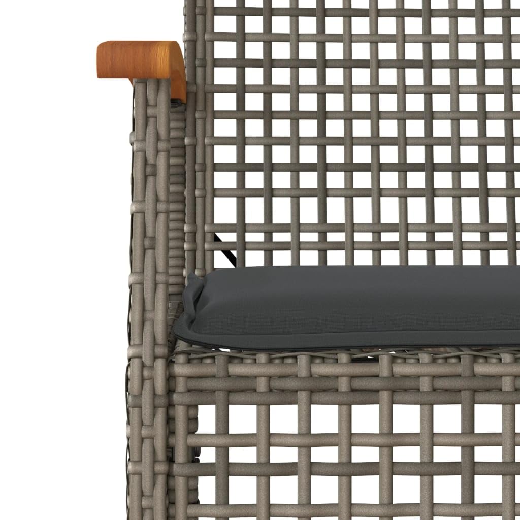 vidaXL 5 Piece Garden Dining Set - Grey Poly Rattan Outdoor Furniture with Cushions, Tempered Glass Tabletop for Patio/Backyard - Image 6