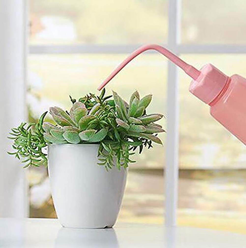480ml 16oz Plastic Succulent Watering Can Bottle with Soft Tube and Ball Shape Suck Head Bend Mouth Squeeze Bottle Micro Landscape Watering Tools Supply (Pink)