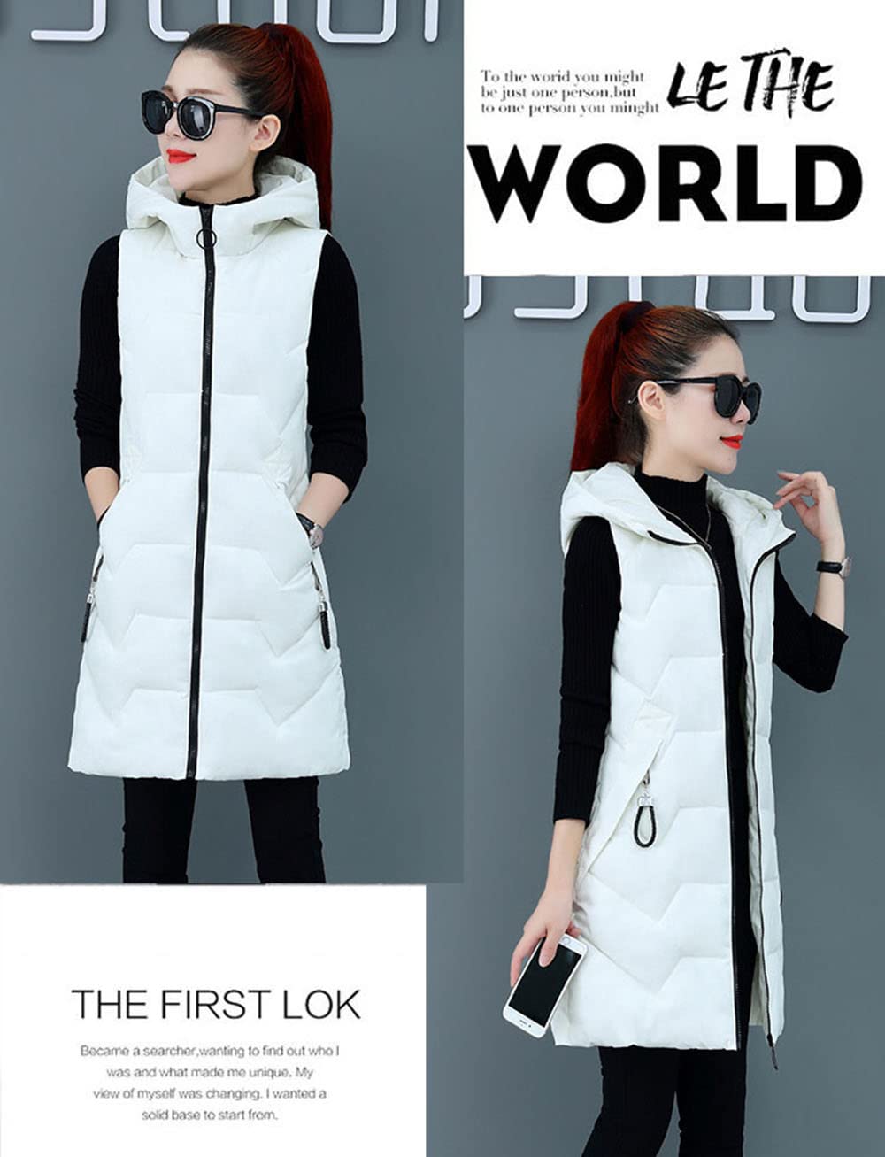 Gilet in Piumino Donna Gilet Trapuntato Autunno Invernali Smanicato Piumino Canottiera Mode Leggermente Imbottito Giacca con Cappuccio Gilet con Tasche Casual con Cerniera Outerwear,Bianca,XXL