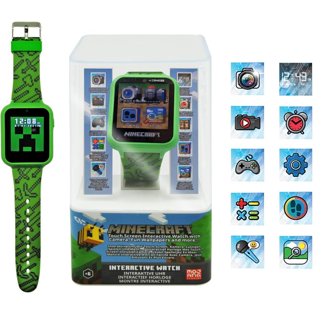 CARTOON Minecraft Reloj interactivo para niños, multifunción, recargable por USB, reloj inteligente