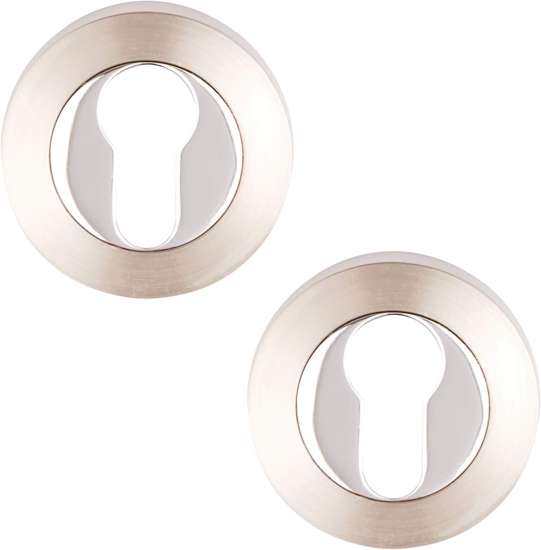 DH3623 Round Keyhole Escutcheon Set, Satin Nickel/Polished Chrome