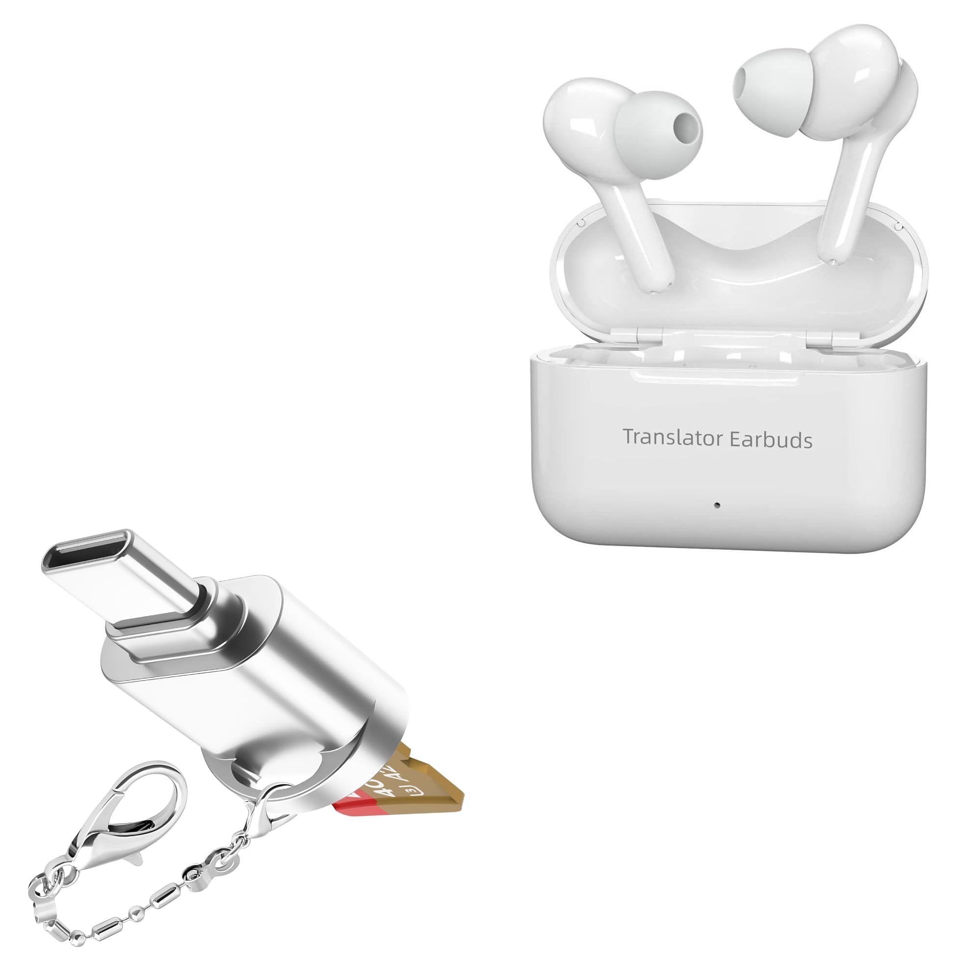 BoxWave Adapter Compatible with Xupurtlk A8 Language Translator Earbuds - Micro SD Card miniReader, USB Type-C OTG Reader USB3.0 Adapter Keychain - Metallic Silver