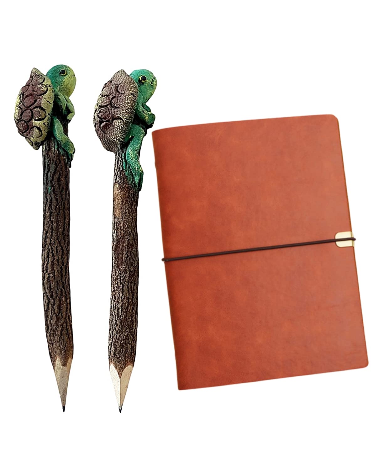 2 Pcs Wooden Turtle Pencils Hand Carved Sea Animal Life Cute Creative Stationery Twig Wood Pencils School & Office Supplies Unique Handmade Fun Pencil for Children, Family and Gift for Kids