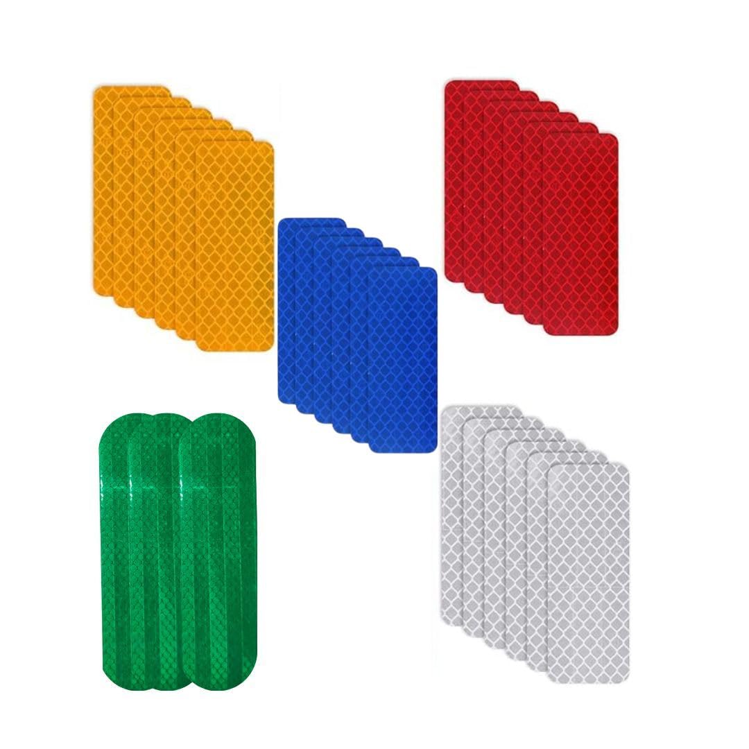 GUGANRAM Reflection Sticker 2" x 4 Inch | Pack of 25 Pcs (5 Pcs Each: Red, Yellow, White, Green, Blue) | High-Visibility Waterproof for Vehicles, Bikes, Helmets, Road Safety, and Gear Marking-image-22