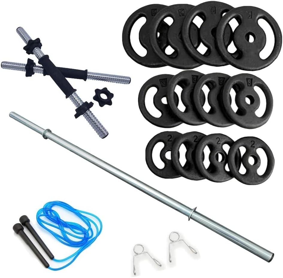 Kit Fitness 40Kg + 2 Barras 40cm C/Rosca + 1 Barra 120cm C/Presil...