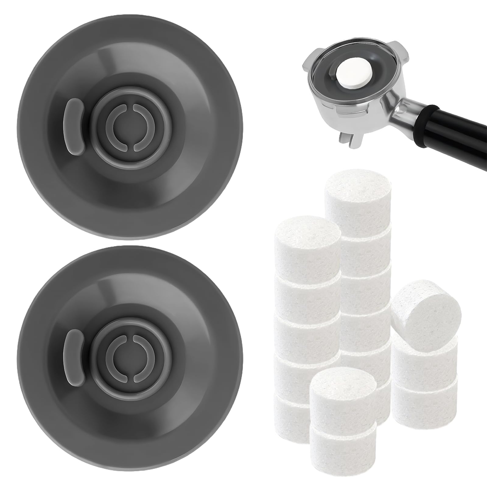 2 Pcs 54mm Espresso Cleaning Discs & 16 Pcs Coffee Machine Cleaning Tablets, Reusable Universal Silicone Backflush Disc, Coffee Machine Cleaner Tablets for Most Espresso Machines