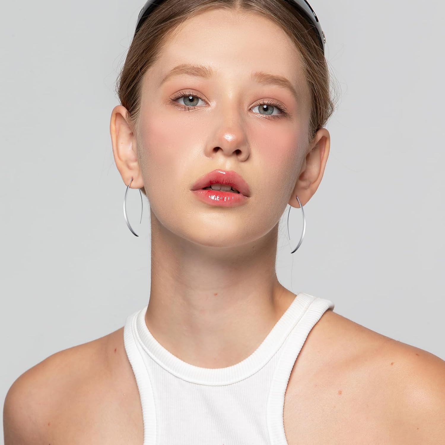 Long Pull Through Earrings Curve Sterling Silver Minimalist Hypoallergenic Threader Silver Dangle Earrings for Women Trendy - Image 2