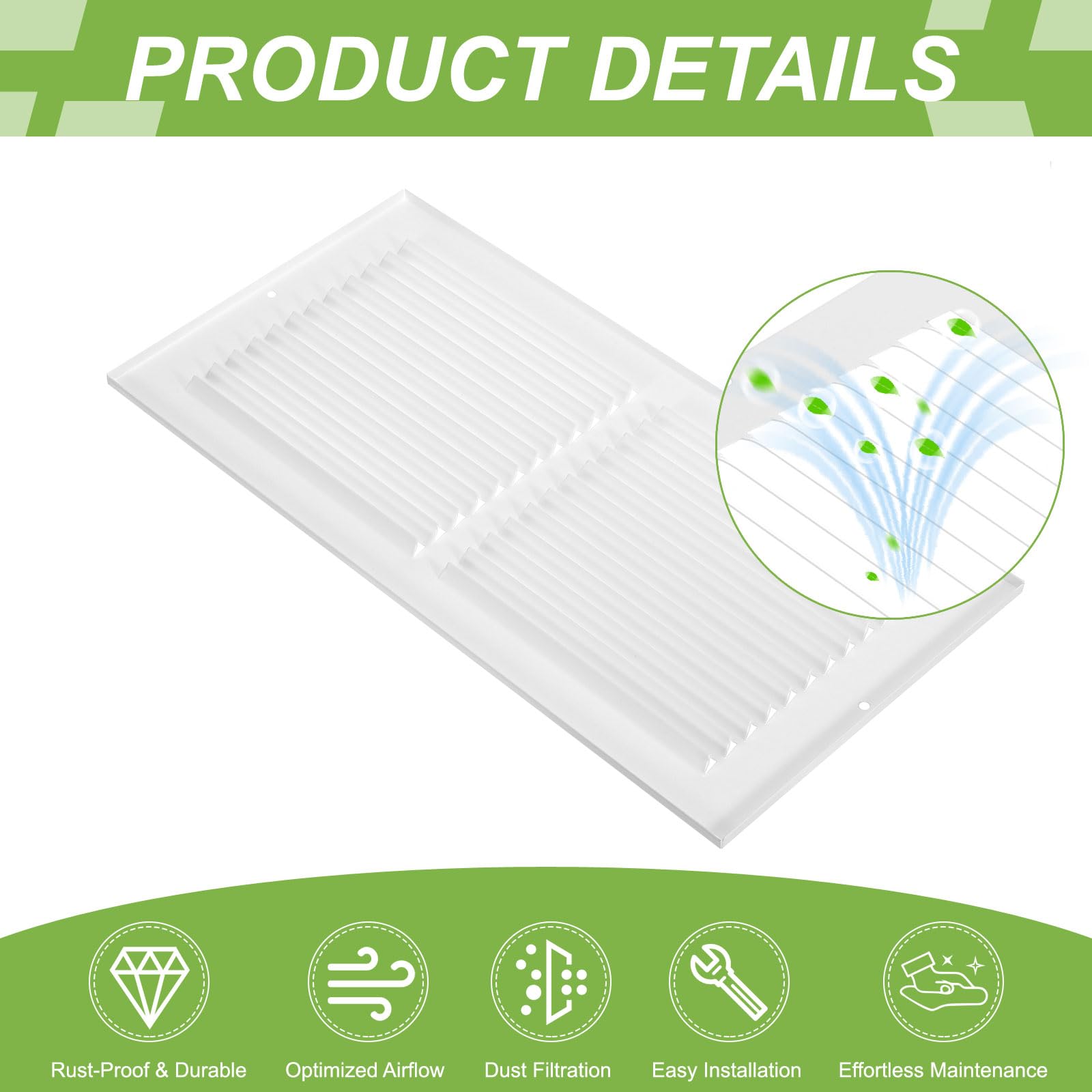 PATIKIL Rejilla De Ventilación De 24" X 14" Para Apertura De Conducto, Rejilla De Suministro De Aire Registro Rejilla De Filtro De Aire De Retorno Cara/Puerta Extraíble Para Pared Techo