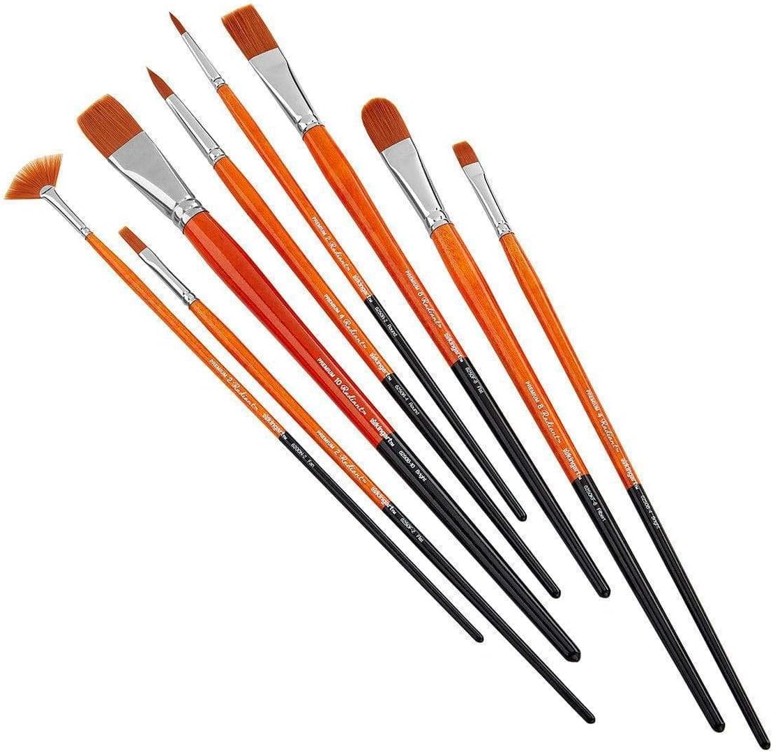 KINGART Premium Radiant, Golden Taklon Long Handle Brushes, Set of 8