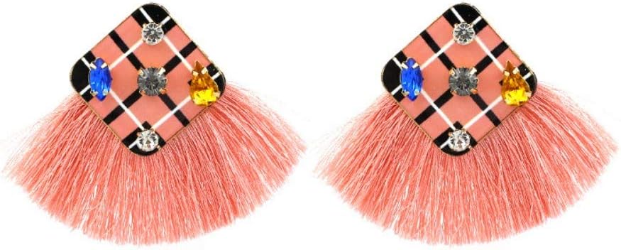 Earrings, Women's Earrings Stud Earrings Drop Ear Line Fan-Shaped Tassel Earrings, European and American Ethnic Style with Colored Diamonds Tassel Earring