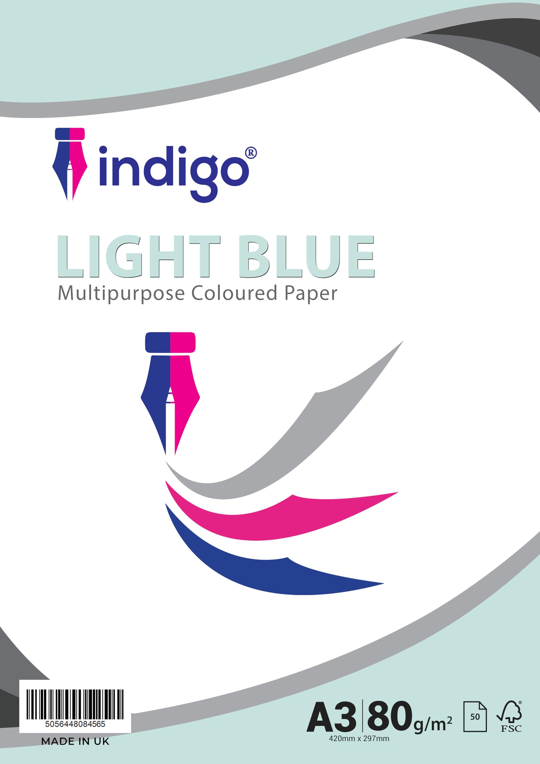 Indigo® A3 80gsm Coloured Paper Origami Assorted Multi Colour Paper for Art & Craft Sheets (Light Pastel Blue, 50 Sheets)