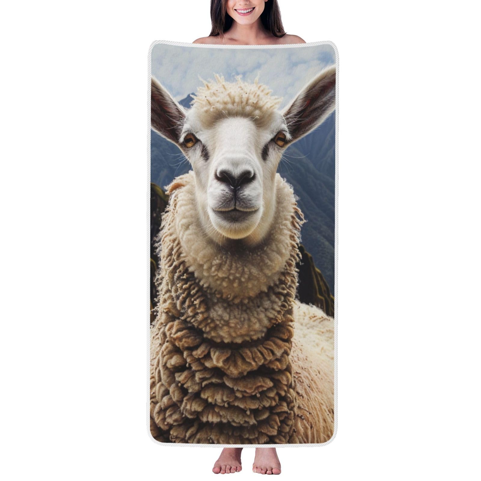 WPKJU Sheep Printed Bath Towel with White Edging - 27x55 in Soft Extra Absorbent Coral Velvet Shower Towels for Bathroom