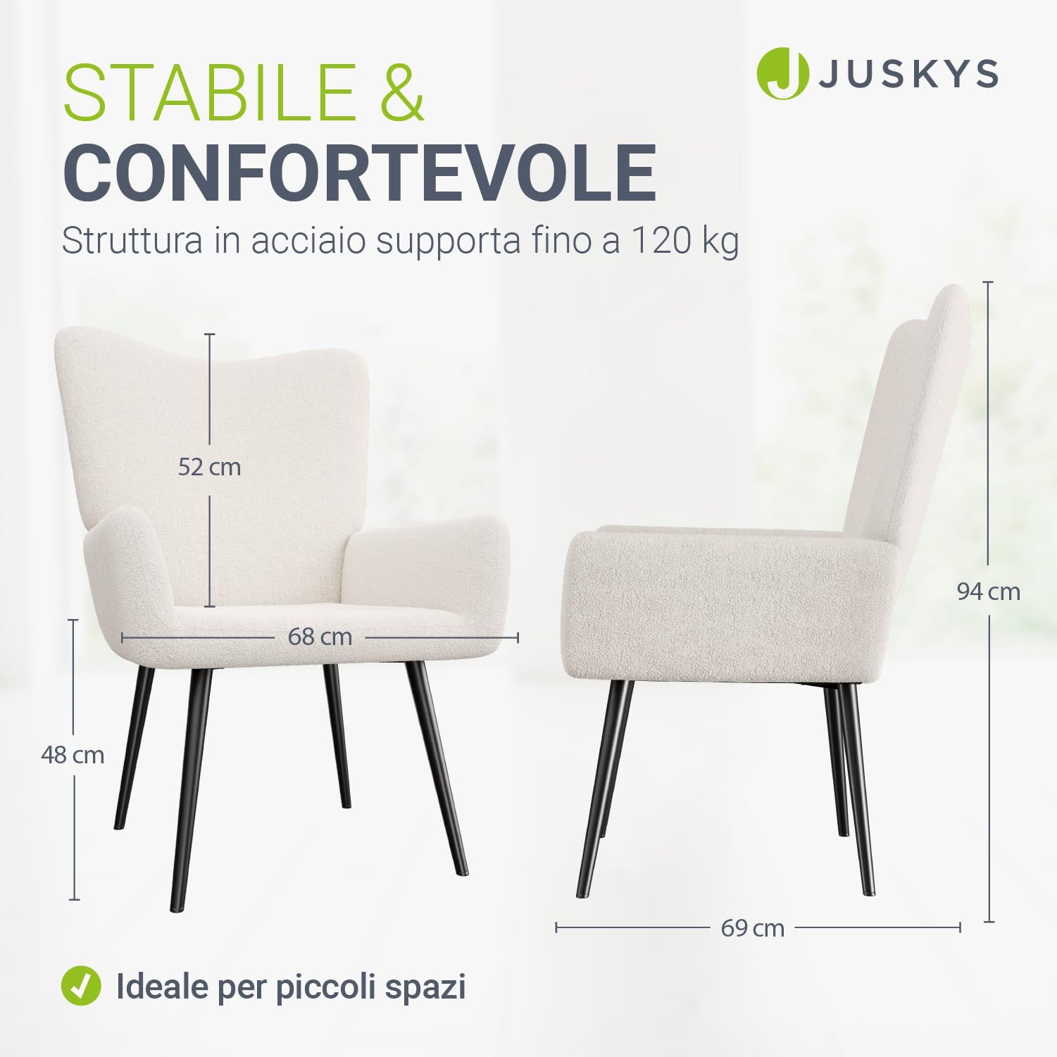 Juskys Poltrona Relax Odense, seduta in stile scandinavo con rivestimento in bouclé, schienale alto e imbottitura – Beige