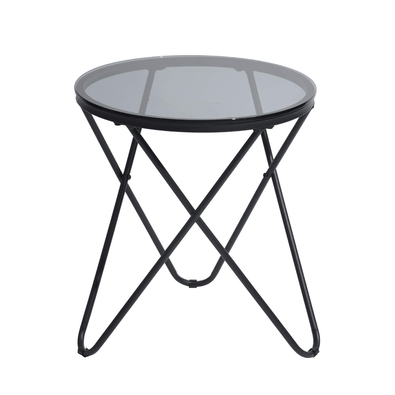 Table de chevet scandinave en verre trempé hautement résistant et métal gris