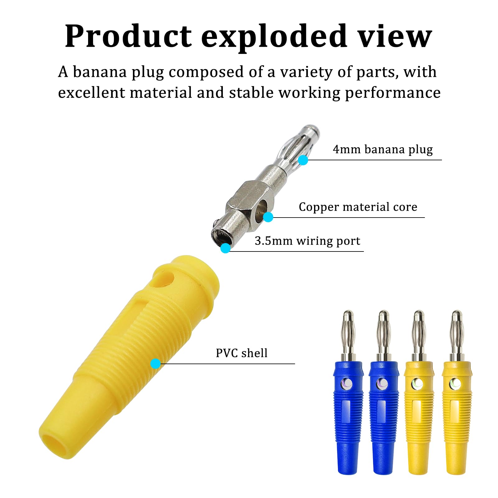 Connettori Banana 4mm:16 Pezzi Banana Plugs 20A Connettori a Banana 4 mm Connettore per Hifi Sistemi Stereo Cavi Altoparlanti Amplificatori Ricevitori AV Amplificatori di Potenza(Blu Giallo)
