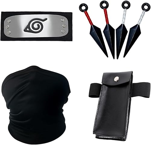 7 piezas de disfraz de anime ninja accesorios de cosplay, accesorios de plástico Kunai, diadema de Leaf Village, juego de regalo de ninja negro,