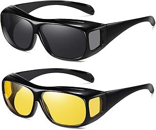 SHEEN KELLY 2pcs Night Vision Glasses Fit Over Prescription Glasses Wrap Arounds Sunglasses for Protection