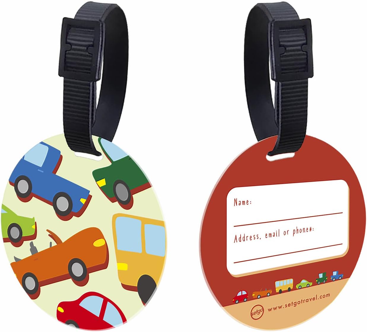 SetGo Car Name Tag for Kids, Plastic Backpack Tag, Set of 2, Customized Tag – Great for Boys and Girls at School Daycare Kindergarten (Cars & Wheels) image 2