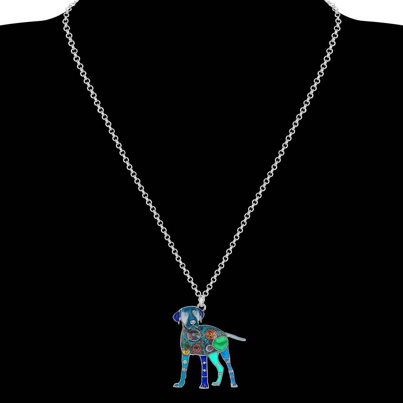 DUOWEI Cute Labrador Dog Pendant Necklace Zinc Alloy Floral Enamel Dog Jewelry Gifts