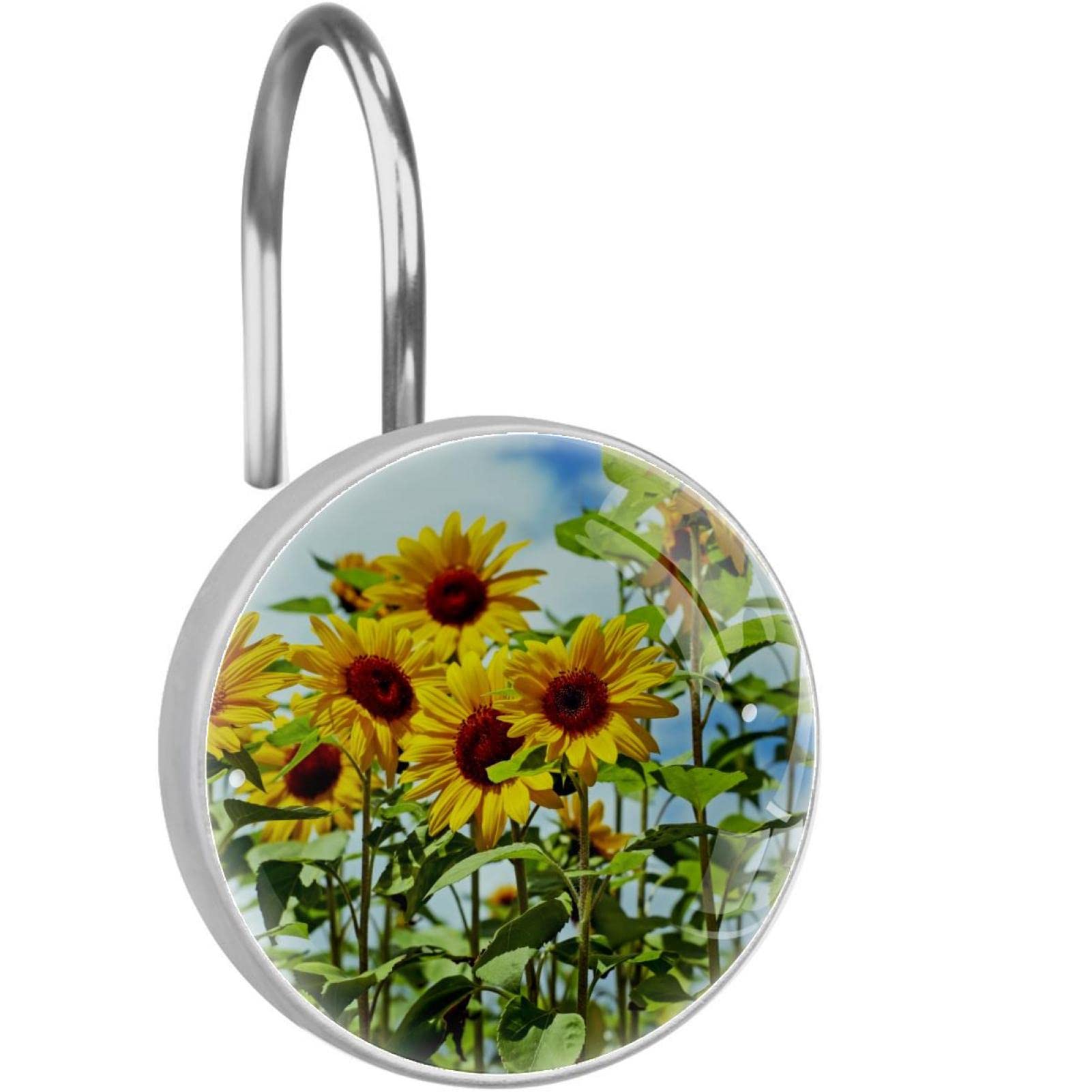 Crochets de rideau de douche double glissement anti-blocage motif fleur tournesol